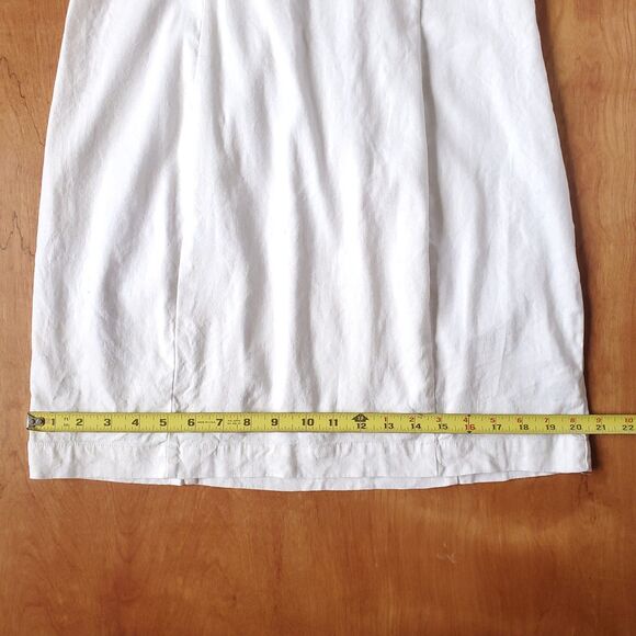 Halston Dress Size 8 Linen Blend Square Neck Midi Sheath Ivory Metallic Stretch - Picture 13 of 16